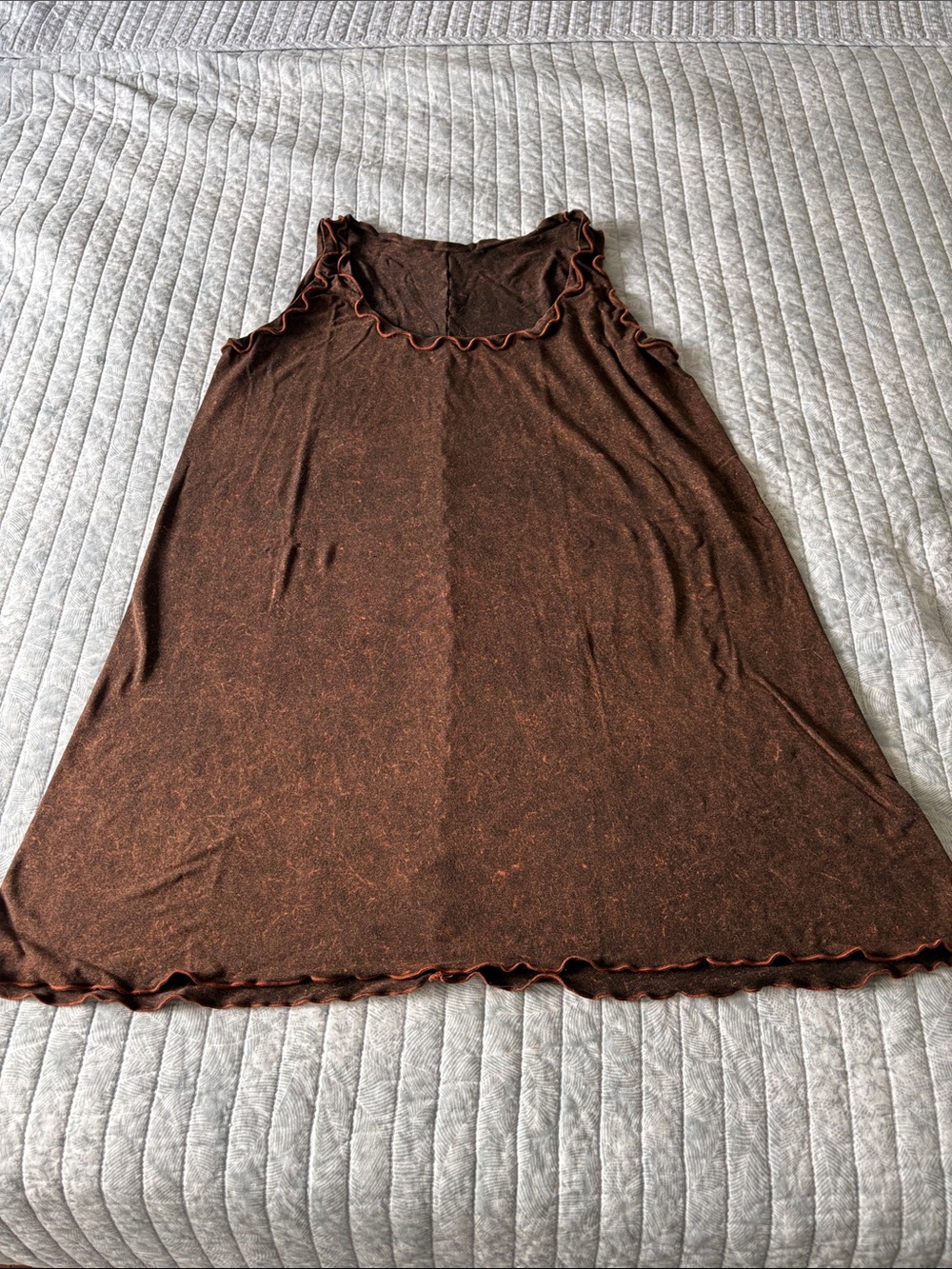 Angelrox Hand Dyed shirt Dress/Long Shirt. Ruffled Edge - cool fast dry fabric.